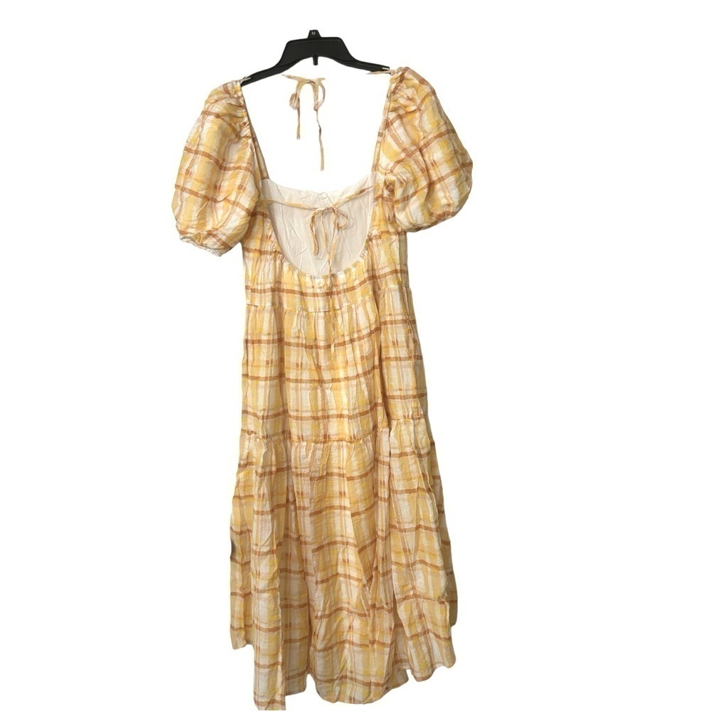 ASTR The Label Yellow Plaid Puff Sleeve Tiered Open Back Midi Dress Cottage M - Picture 6 of 9